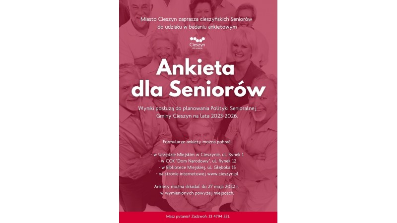 Plakat informujący o badaniu ankietowym skierowanym do Seniorów